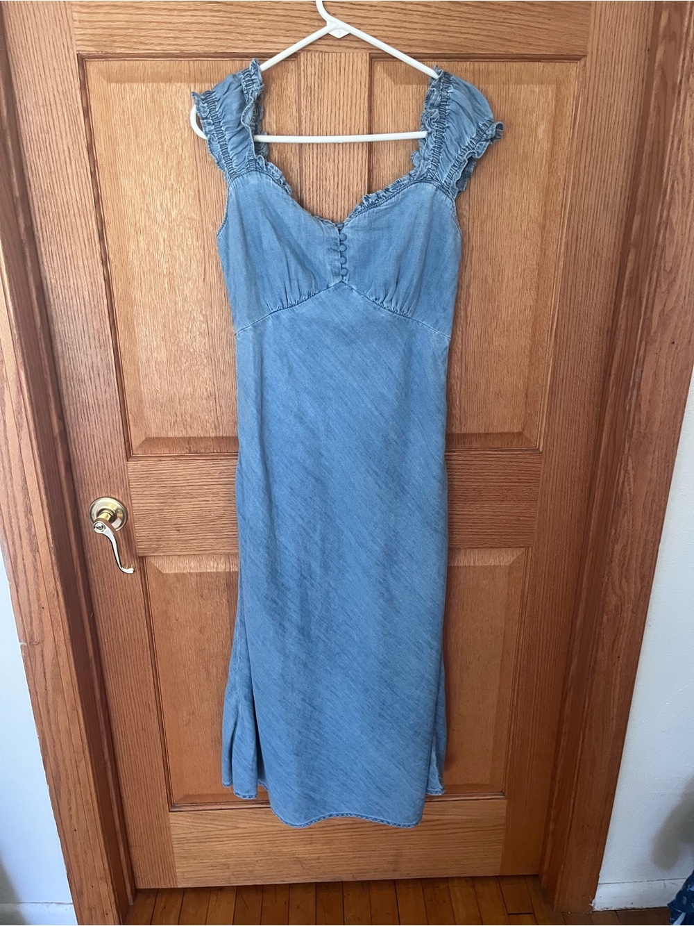 Gap Blue cotton Denim-Style Ruffle Strap  Dress -